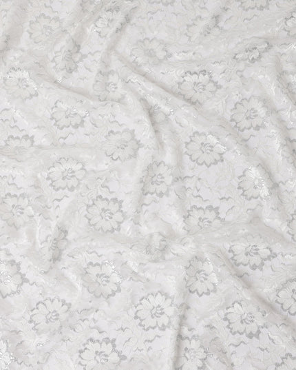 White Metallic Floral Fabric 110cm