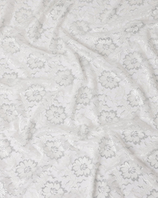 White Metallic Floral Fabric 110cm