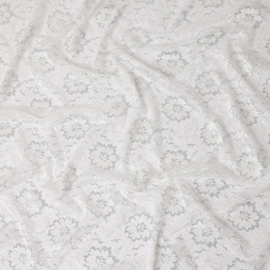 White Metallic Floral Fabric 110cm