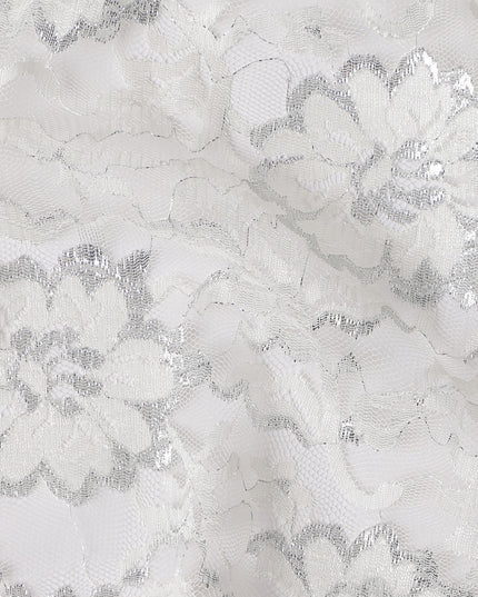 White Metallic Floral Fabric 110cm