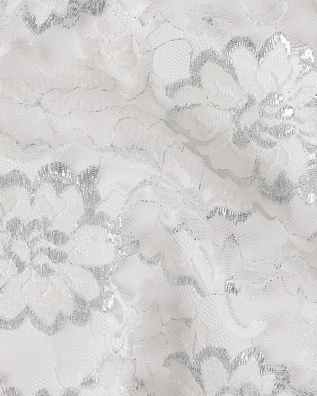 White Metallic Floral Fabric 110cm