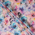 White Multicolor Watercolor Floral Printed Blended Cotton Linen Fabric Artistic Large Flower Botanical Pattern Natural Textured Dressmaking Sewing Fabric 110 Cms Width Made In India-D28340
