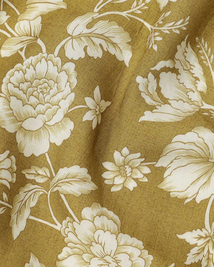 Mustard Silk Chiffon Fabric with White Floral Print, 110 Cms Width, Made in India-D25522