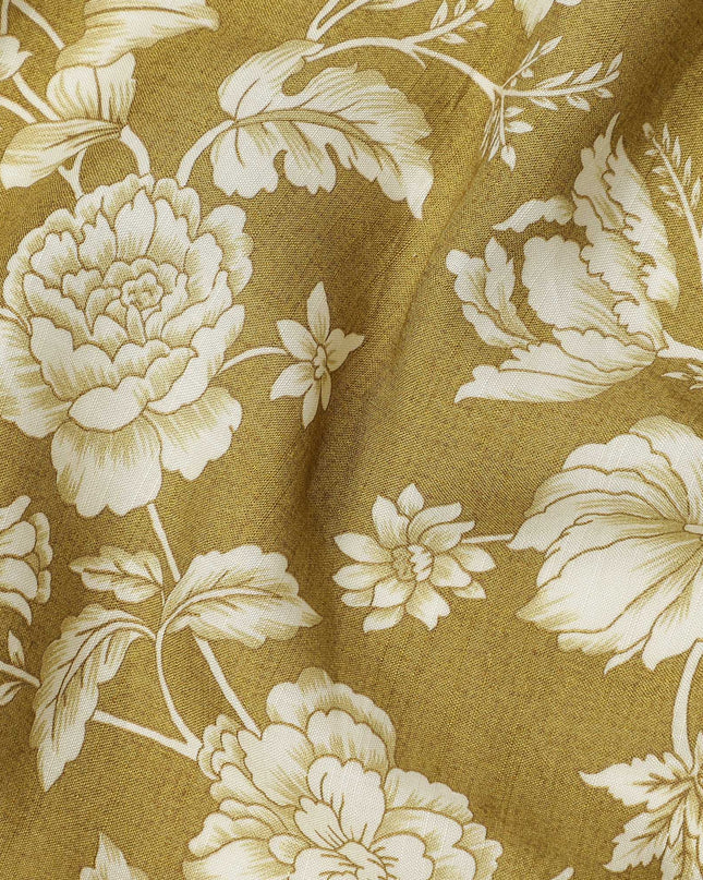 Mustard Silk Chiffon Fabric with White Floral Print, 110 Cms Width, Made in India-D25522