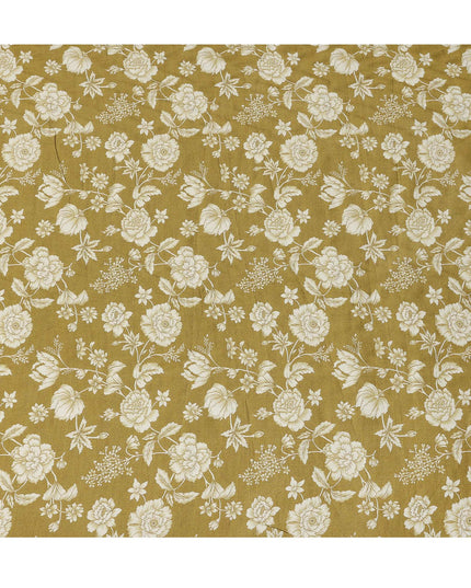 Mustard Silk Chiffon Fabric with White Floral Print, 110 Cms Width, Made in India-D25522
