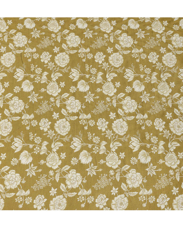 Mustard Silk Chiffon Fabric with White Floral Print, 110 Cms Width, Made in India-D25522
