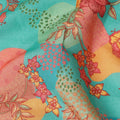 Turquoise Multicolor Floral Botanical Printed Blended Cotton Linen Fabric Artistic Flower Vine Pattern Natural Textured Dressmaking Sewing Craft Fabric 110 Cms Width Made In India-D28338