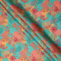 Turquoise Multicolor Floral Botanical Printed Blended Cotton Linen Fabric Artistic Flower Vine Pattern Natural Textured Dressmaking Sewing Craft Fabric 110 Cms Width Made In India-D28338