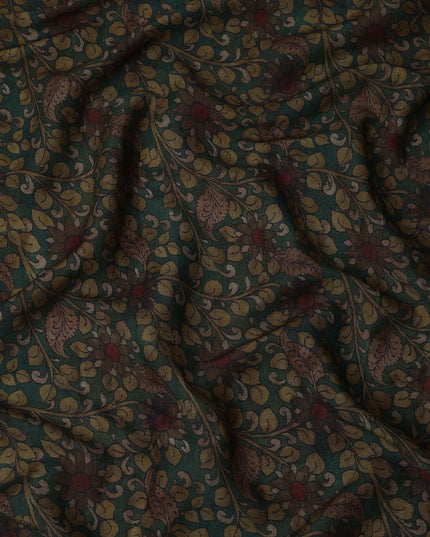 قماش مزيج قطني أخضر بطبعة أوراق شجر زهرية، عرض 110 سم، صنع في الهند - D25520