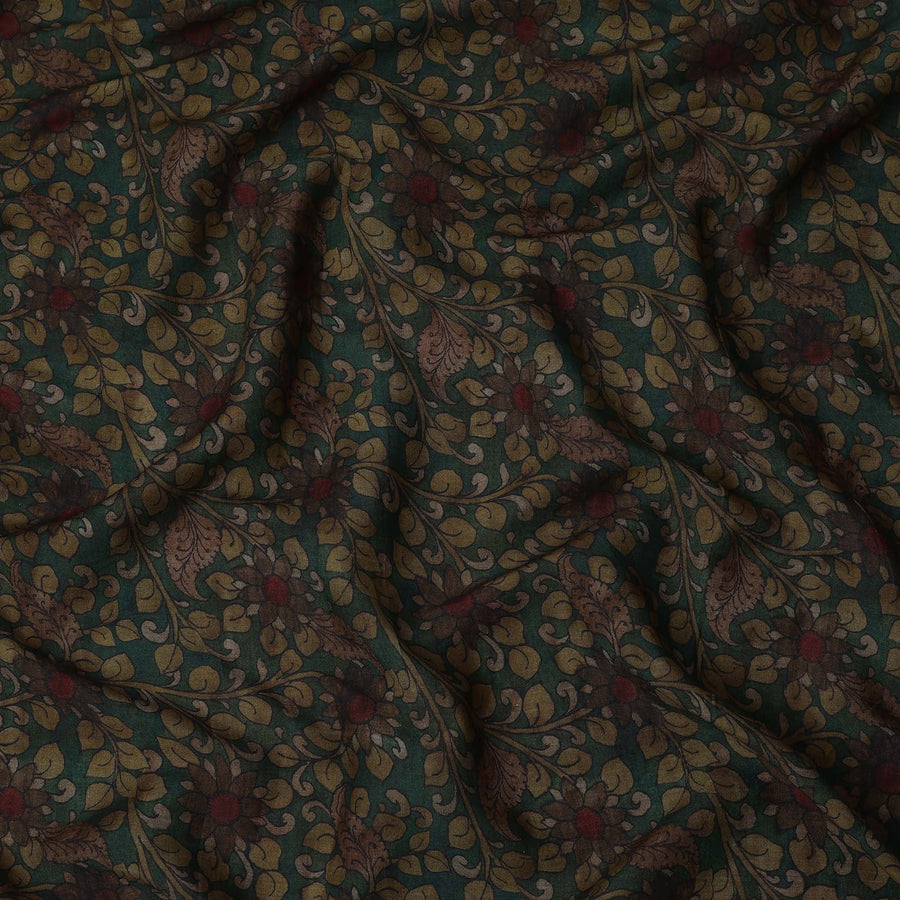 قماش مزيج قطني أخضر بطبعة أوراق شجر زهرية، عرض 110 سم، صنع في الهند - D25520
