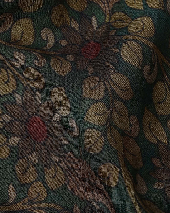 Green Cotton Blend Fabric with Floral Leaf Print, 110 Cms Width, Made in India-D25520