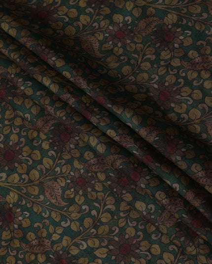 قماش مزيج قطني أخضر بطبعة أوراق شجر زهرية، عرض 110 سم، صنع في الهند - D25520