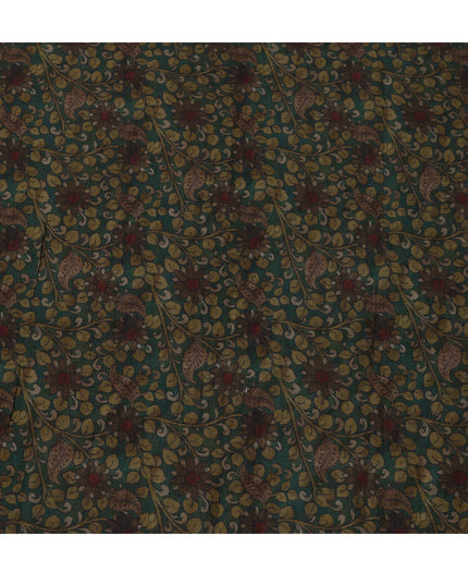 قماش مزيج قطني أخضر بطبعة أوراق شجر زهرية، عرض 110 سم، صنع في الهند - D25520