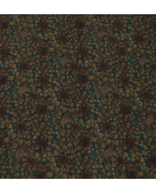 Green Cotton Blend Fabric with Floral Leaf Print, 110 Cms Width, Made in India-D25520