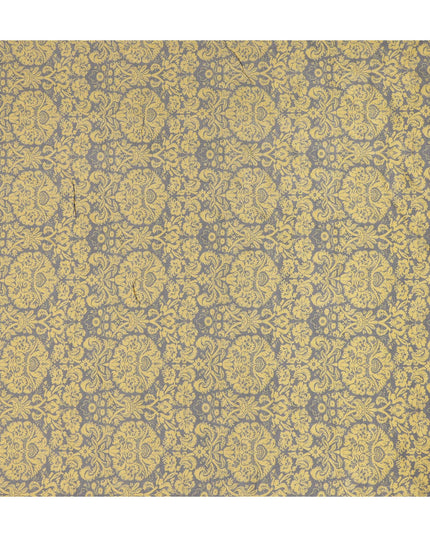 Mustard Yellow Vintage Floral Damask Printed Blended Cotton Linen Fabric Ornamental Botanical Classic Pattern Natural Textured Dressmaking Sewing Fabric 110 Cms Width Made In India-D28339