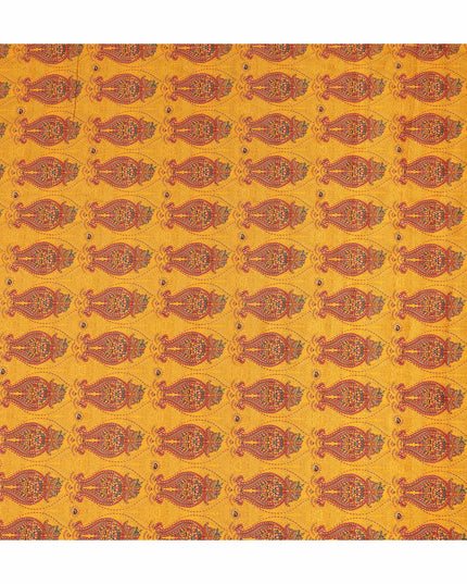Mustard Yellow Paisley Printed Blended Cotton Linen Fabric Ethnic Traditional Buta Motif Natural Textured Dressmaking Sewing Craft Fabric 110 Cms Width Made In India-D28335