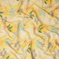 Yellow Floral Botanical Printed Blended Cotton Linen Fabric Tropical Leaf Flower Pattern Natural Textured Dressmaking Sewing Craft Fabric 110 Cms Width Made In India-D28337