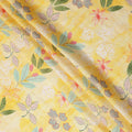 Yellow Floral Botanical Printed Blended Cotton Linen Fabric Tropical Leaf Flower Pattern Natural Textured Dressmaking Sewing Craft Fabric 110 Cms Width Made In India-D28337