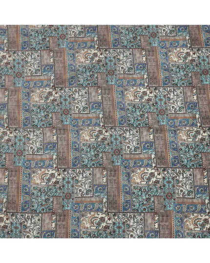 قماش كتان فيسكوز أزرق ممزوج بنقوش بيزلي وتصاميم مرقعة مزخرفة، عرض 110 سم، صنع في الهند - D25099