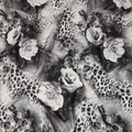Black Grey Leopard Floral Printed Blended Cotton Linen Fabric Soft Breathable Animal Print Rose Pattern Natural Texture Dressmaking Sewing Craft Fabric 110 Cms Width Made In India-D28334