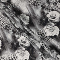 Black Grey Leopard Floral Printed Blended Cotton Linen Fabric Soft Breathable Animal Print Rose Pattern Natural Texture Dressmaking Sewing Craft Fabric 110 Cms Width Made In India-D28334