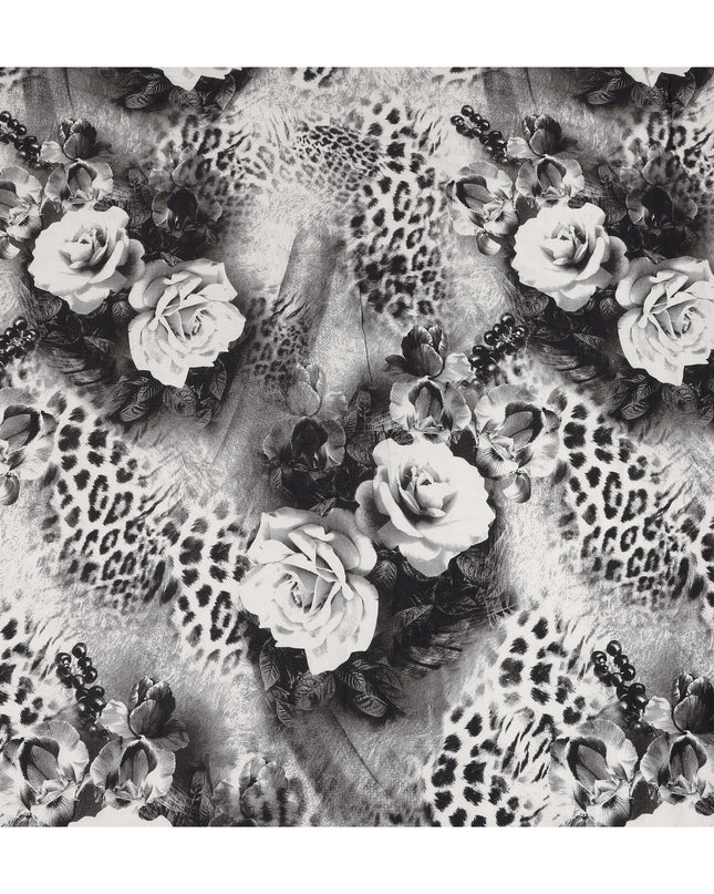 Black Grey Leopard Floral Printed Blended Cotton Linen Fabric Soft Breathable Animal Print Rose Pattern Natural Texture Dressmaking Sewing Craft Fabric 110 Cms Width Made In India-D28334