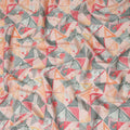 Peach Multicolor Geometric Abstract Printed Blended Cotton Linen Fabric Modern Triangle Pattern Natural Textured Dressmaking Sewing Craft Fabric 110 Cms Width Made In India-D28336