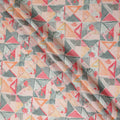 Peach Multicolor Geometric Abstract Printed Blended Cotton Linen Fabric Modern Triangle Pattern Natural Textured Dressmaking Sewing Craft Fabric 110 Cms Width Made In India-D28336