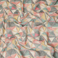 Beige Multicolor Geometric Abstract Printed Blended Cotton Linen Fabric Modern Triangle Pattern Artistic Textured Dressmaking Sewing Craft Fabric 110 Cms Width Made In India-D28341