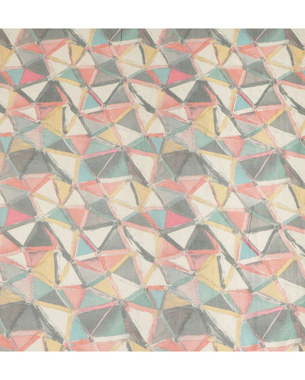 Beige Multicolor Geometric Abstract Printed Blended Cotton Linen Fabric Modern Triangle Pattern Artistic Textured Dressmaking Sewing Craft Fabric 110 Cms Width Made In India-D28341