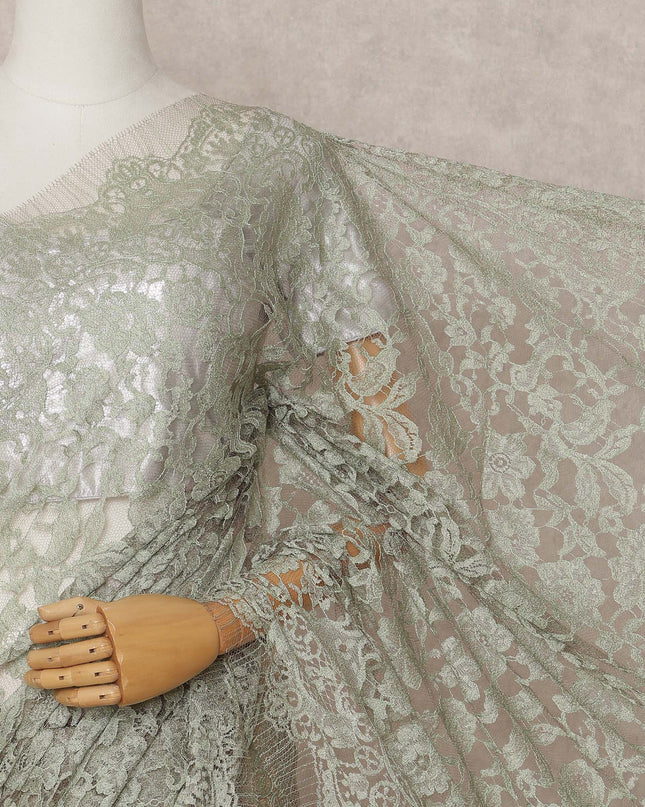 Sage Green Premium French 2-Tone Chantilly Lace Saree, 5.5 Mtrs with 110 Cms Width, Imported from France-D25434 Regal Fabrics