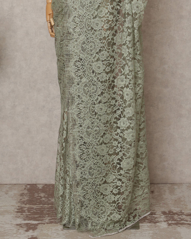 Sage Green Premium French 2-Tone Chantilly Lace Saree, 5.5 Mtrs with 110 Cms Width, Imported from France-D25434 Regal Fabrics