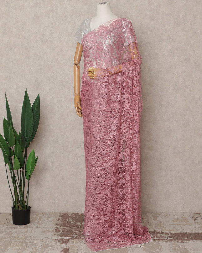 Dusty Pink Premium French 2-Tone Chantilly Lace Saree, 5.5 Mtrs with 110 Cms Width, Imported from France-D25428 Regal Fabrics