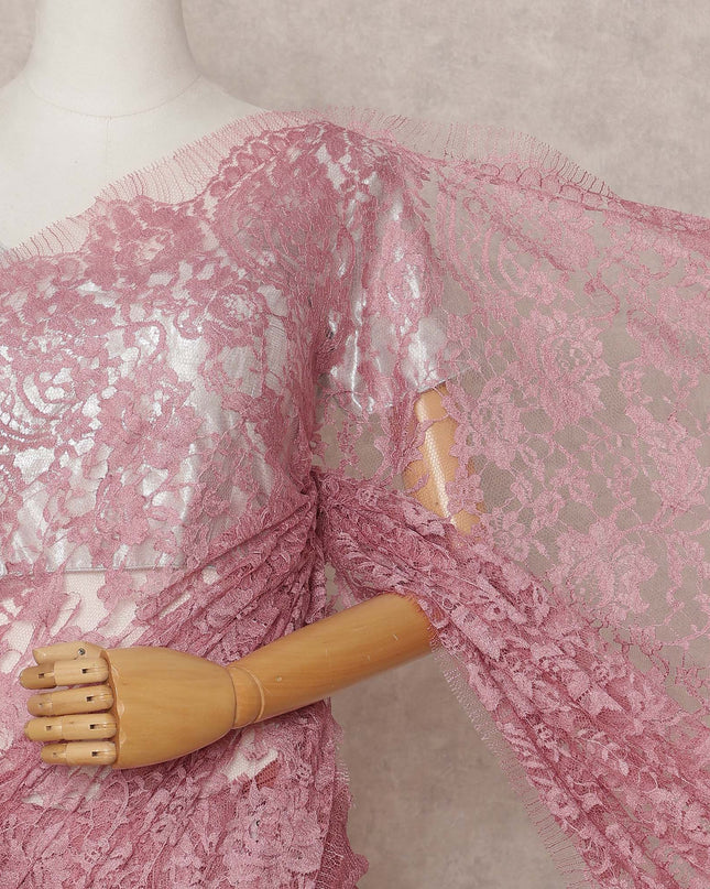 Dusty Pink Premium French 2-Tone Chantilly Lace Saree, 5.5 Mtrs with 110 Cms Width, Imported from France-D25428 Regal Fabrics