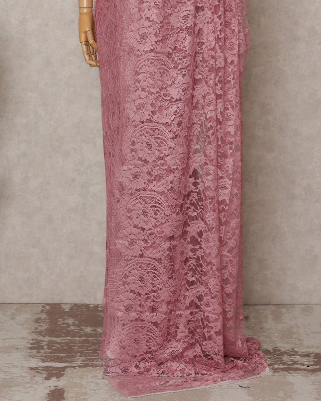 Dusty Pink Premium French 2-Tone Chantilly Lace Saree, 5.5 Mtrs with 110 Cms Width, Imported from France-D25428 Regal Fabrics