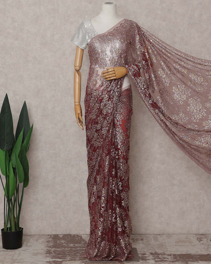 Wine Rose French Chantilly Lace Saree Piece