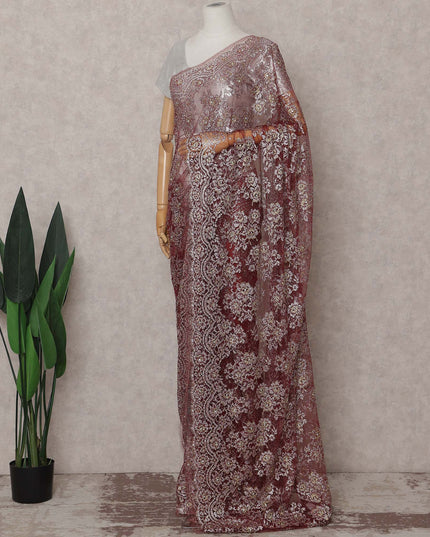Wine Rose French Chantilly Lace Saree Piece