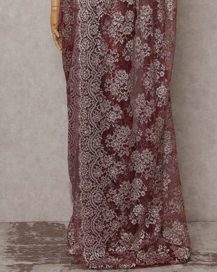 Wine Rose French Chantilly Lace Saree Piece
