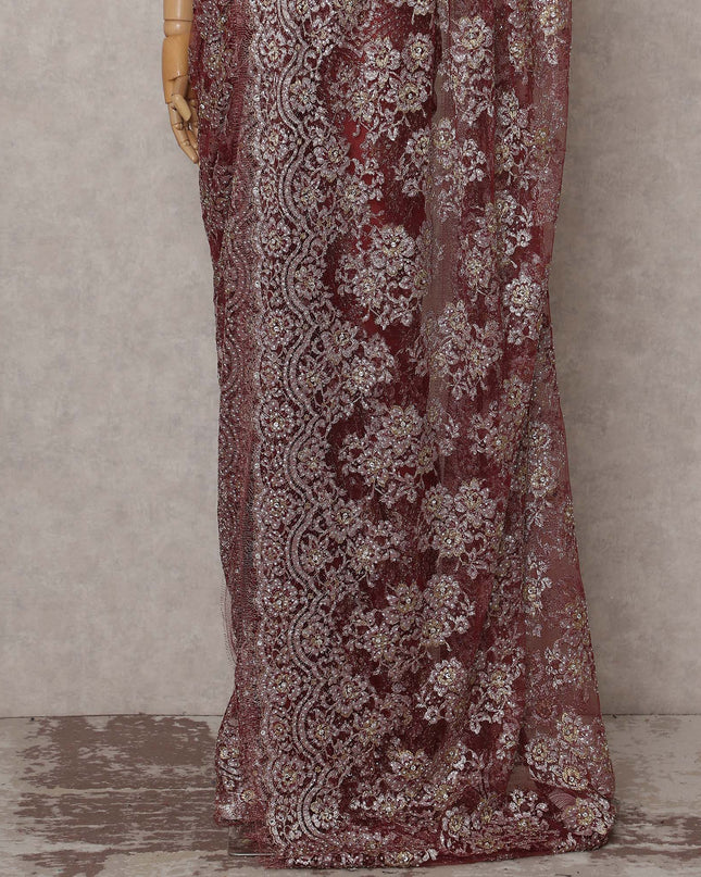 Wine Rose French Chantilly Lace Saree Piece