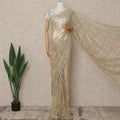 Champagne Gold Premium French Metallic Chantilly Saree Lace With Stonework 5.5 Mtrs 110 Cms Width France-D27781