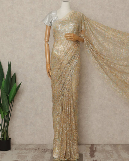 Antique Gold Premium French Metallic Chantilly Saree Lace With Stonework 5.5 Mtrs 110 Cms Width France-D27772