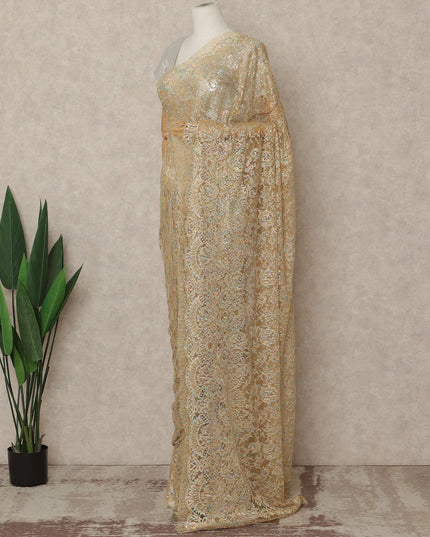 Antique Gold Premium French Metallic Chantilly Saree Lace With Stonework 5.5 Mtrs 110 Cms Width France-D27772