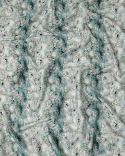 Seafoam Green Rose Floral Printed Cotton Satin Fabric Soft Smooth Lustrous Apparel Textile 110 Cms Wide India Origin-D27520 - Regal Fabrics