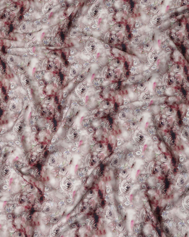 Taupe Rose Floral Printed Cotton Satin Fabric Smooth Soft Lustrous Dressmaking Textile 110 Cms Wide India Origin-D27519