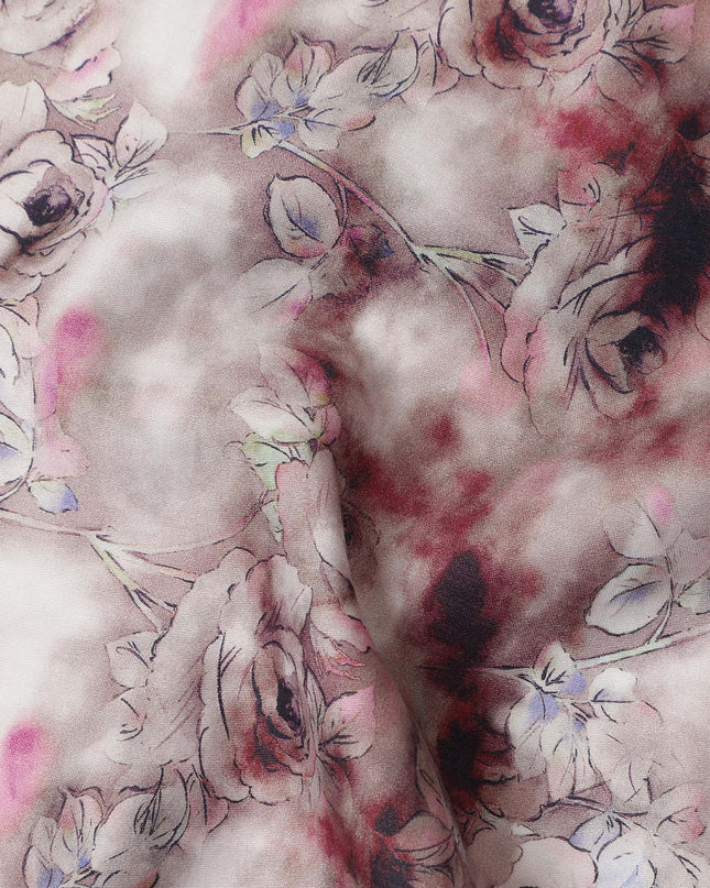 Taupe Rose Floral Printed Cotton Satin Fabric Smooth Soft Lustrous Dressmaking Textile 110 Cms Wide India Origin-D27519