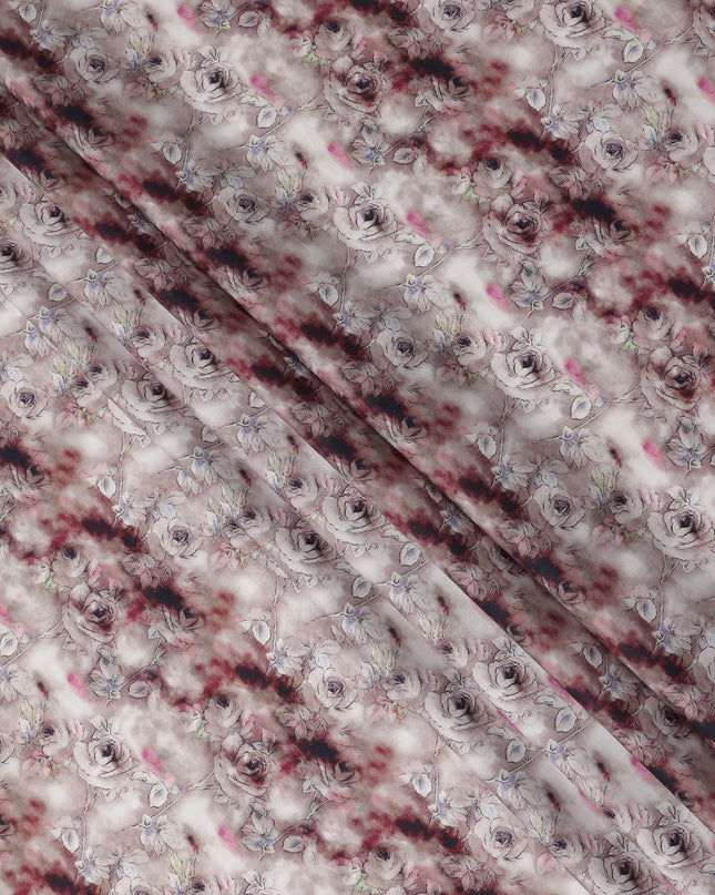 Taupe Rose Floral Printed Cotton Satin Fabric Smooth Soft Lustrous Dressmaking Textile 110 Cms Wide India Origin-D27519