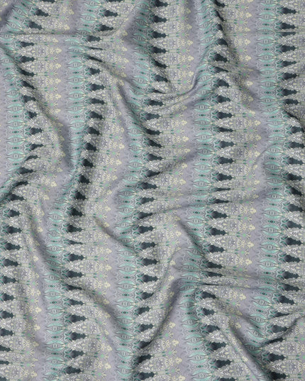 Slate Grey Paisley Striped Printed Cotton Satin Fabric Smooth Finish Premium Apparel Textile 110 Cms India Origin-D27523 - Regal Fabrics