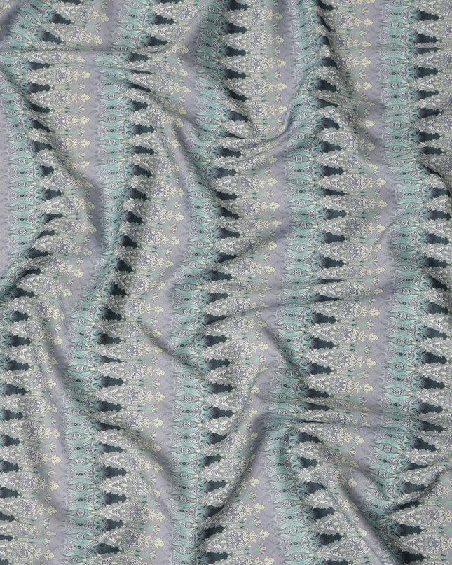 Slate Grey Paisley Striped Printed Cotton Satin Fabric Smooth Finish Premium Apparel Textile 110 Cms India Origin-D27523