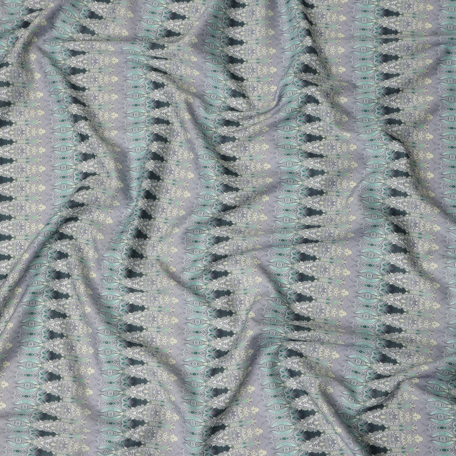 Slate Grey Paisley Striped Printed Cotton Satin Fabric Smooth Finish Premium Apparel Textile 110 Cms India Origin-D27523 - Regal Fabrics