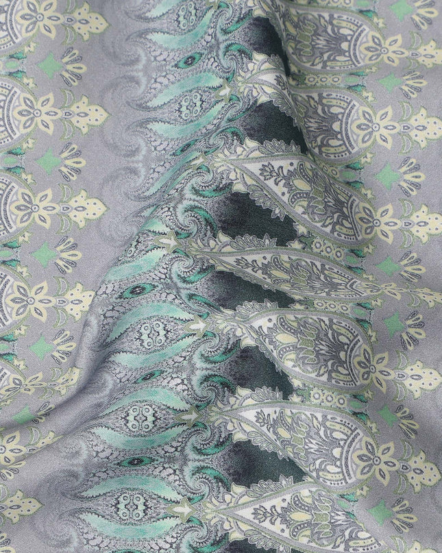 Slate Grey Paisley Striped Printed Cotton Satin Fabric Smooth Finish Premium Apparel Textile 110 Cms India Origin-D27523